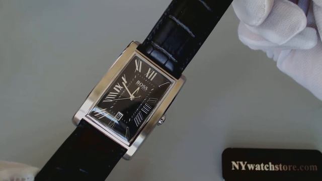 Men's Black Hugo Boss Rectangular Date Watch 1512708 смотреть онлайн