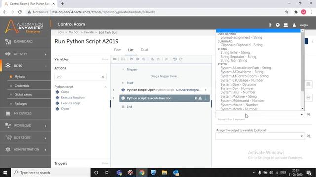 Run Python Script using AA2019/Automation Anywhere 2019