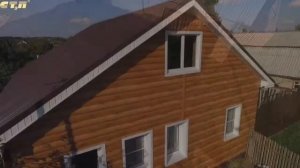 Сайдинг Бревно золотой орех, профнастил МП 20 стальной бархат RAL 8017 софит RAL 9003