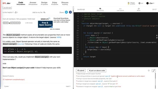 BFE.dev #26. implement Object.assign() | JSer - Front-End Interview questions