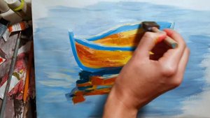 Живопись акрилом. Как нарисовать отражение в воде. Пейзаж с лодкой