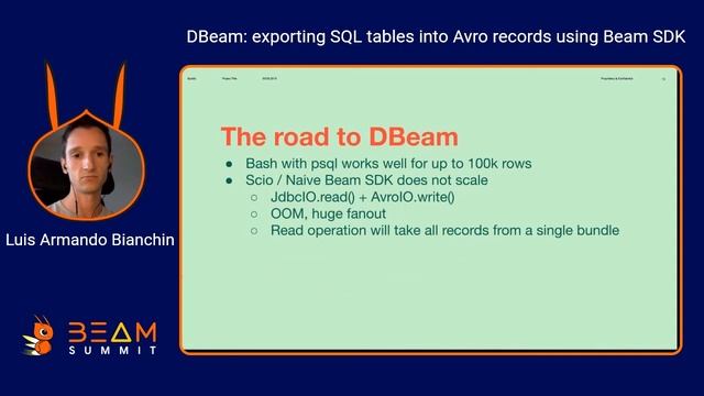 DBeam: exporting SQL tables into Avro records using Beam SDK смотреть онлайн