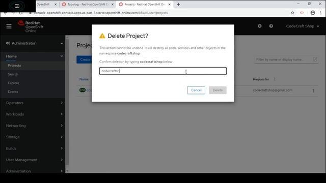Create project in openshift webconsole and command line tool