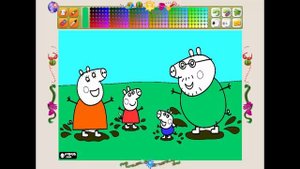 Свинка Пеппа раскраска онлайн Прыжки по грязным лужам   Peppa pig coloring game