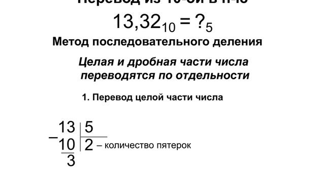 Дробные числа в разных системах счисления: перевод из 10-й в n-ю смотреть онлайн