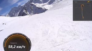 Спуск на лыжах с Эльбруса от "Мира" до "Кругозора"