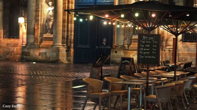 "I'll wait for you" NIGHT RAIN Sidewalk Coffee Shop Ambience, Relaxing Piano Music and Rain Sounds смотреть онлайн