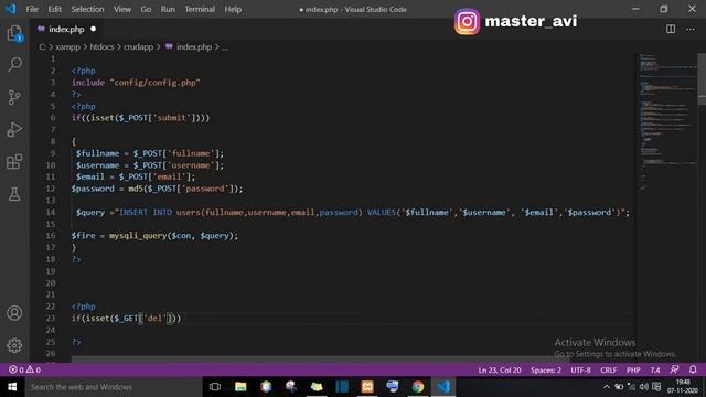 lecture-7 Delete Data from database | PHP CRUD Operation tutorial in hindi | #PHPcrudoperation