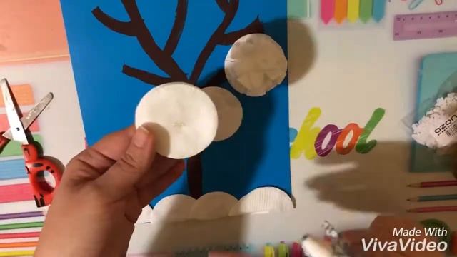 Подделка из ватных дисков! Снежное дерево!
