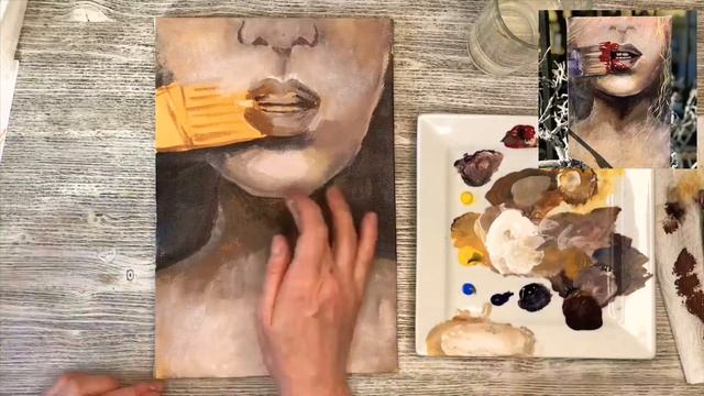 Как нарисовать лицо и губы. Урок рисования. Техника акрил