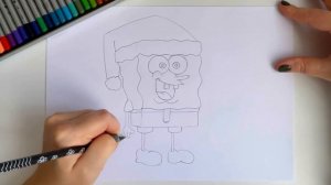 Как нарисовать Губку Боба на Новый год | Рисуем Спанч Боба квадратные штаны пошагово карандашом