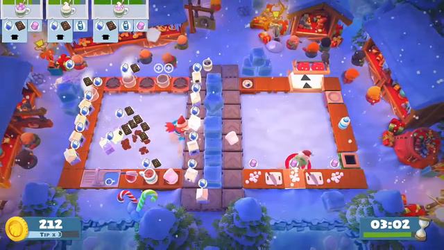 Overcooked 2 Seasonal Content Kevins Christmas Cracker Level 1-1 Gameplay 4 star 2 player co-op