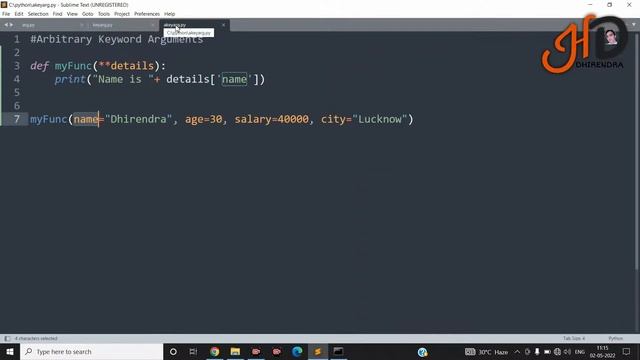 Arbitrary Keyword Argument in Python (Hindi) | **kwargs In Python | Hello DHIRENDRA