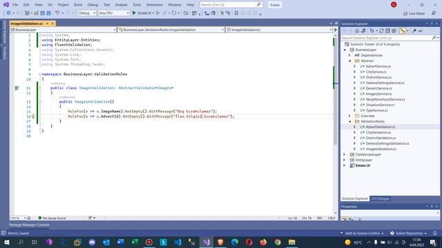 .Net Core 5.0 ile Emlak Sitesi - Entityler için Fluent Validation Yazılması -3