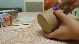 DIY. Подставка для карандашей из бобины и палочек от мороженного.  from sticks