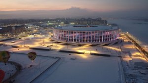 Нижний Новгород зимой с высоты птичьего полёта, парк Швейцария, стадион, шоу воздушных шаров.