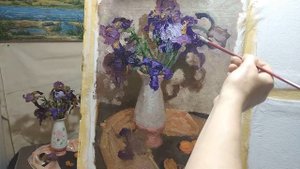 Творческий процесс. Пишу ирисы маслом. Как написать ирисы.