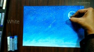 Step by Step Starry Sky Full Moon Night Drawing - Soft Pastel Drawing - Easy Drawing for Beginners