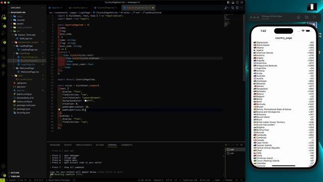 React Native - Working on the country page || Typescript  || Whatsapp clone 06