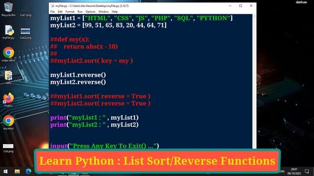#57 : Learn Python | List In Python | Sorting List (Reverse, Key, Value)