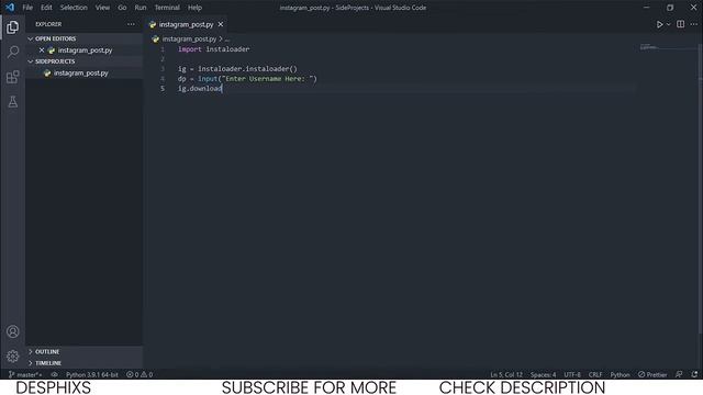 Instagram Picture Downloader In Python with 4 lines of Code | Easy Tutorials