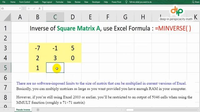 Pseudo Inverse  I  Matrix Inverse By Excel  I  Moore-Penrose Inverse