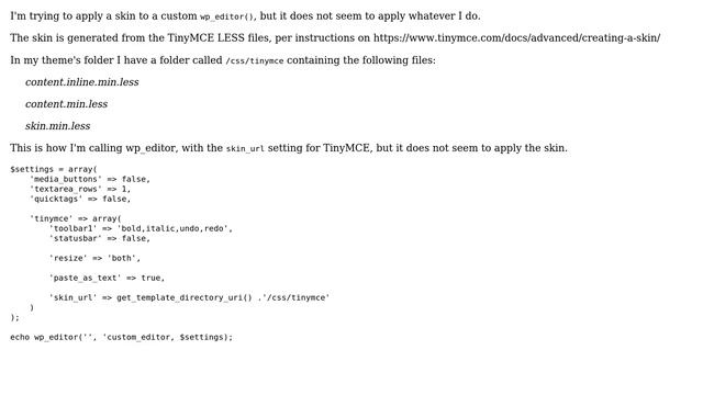 Wordpress: How to apply a custom skin to WP_Editor / TinyMCE? смотреть онлайн