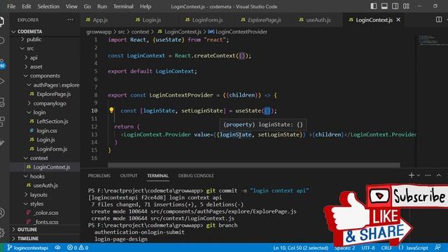 React Context API To Store Login Auth Token in Store For Components  - React Groww App Replica