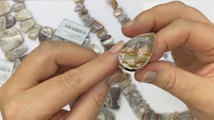 Редкие камни - агат океанический. Бусы- колье и кольца из серебра .