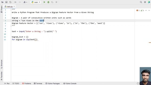Write a Python Program That Produces a Bi gram Feature Vector From a Given String