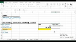 Formula to get File Path, Row Number using Cell Function In MS Excel.- Excel Desitnation