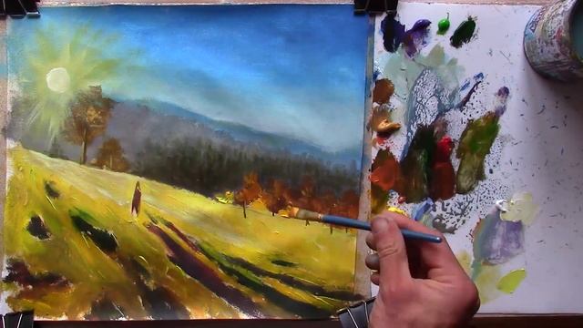 СОЛНЕЧНАЯ ОСЕНЬ Как нарисовать акрилом. Урок рисования. Валерий Рыбаков. смотреть онлайн