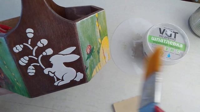 Используем шпаклевку в трафаретах ,Лукошко ,Мини Мастер класс! Декупаж по дереву, МОИ РАБОТЫ -ДЕКОР смотреть онлайн