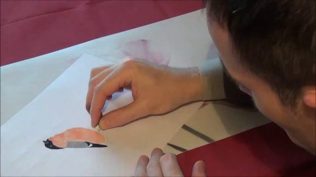 Снегирь на рябине (масляная пастель) смотреть онлайн