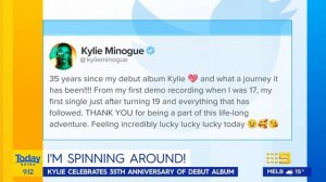 Kylie Minogue Celebrates 35th Anniversary of Debut Album 'KYLIE' (TODAY 2023)