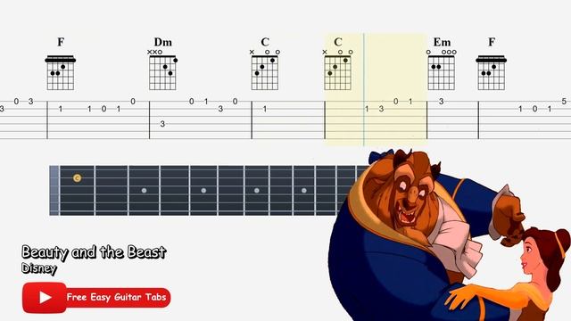 Disney - Beauty and the Beast - Easy guitar Tab смотреть онлайн