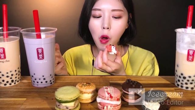 ASMR Macaron bubble tea_Eat with Boki