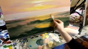 А.Южаков  Морской пейзаж маслом Рассвет Урок живописи для начинающих