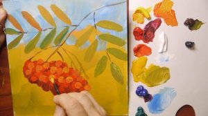 Рябиновая осень//рисуем гроздь рябины