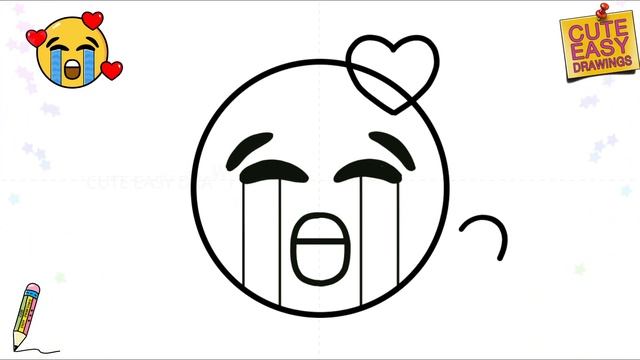 How to Draw Crying Emoji with Love Hearts Easy