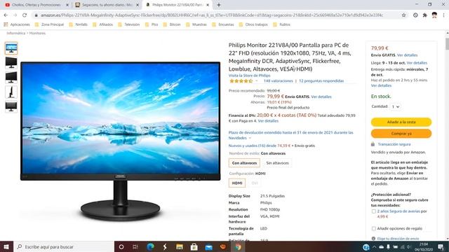 ? ¡Oferta Amazon! Monitor de PC Philips V Line 221V8A/00 barato 80€ ¡19% DTO! OpiniÓN | Descuento ? смотреть онлайн