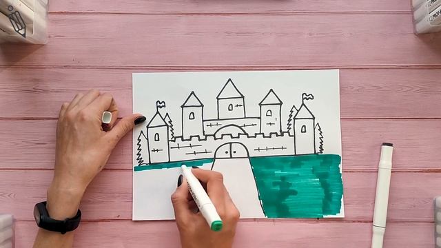 Как нарисовать Замок Принцессы ?, урок рисования для детей смотреть онлайн