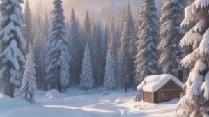 Снежный день в зимнем лесу, снегопад, уютный домик в зимнем лесу, новогоднее настроение