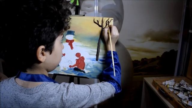 Как нарисовать зимний пейзаж и снеговика. смотреть онлайн