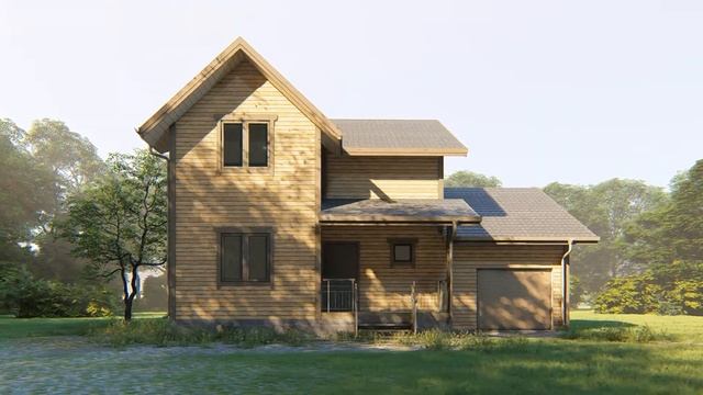 Каркасный дом с мансардой и пристроенным гаражём. Проект КД-12. Внешний вид смотреть онлайн