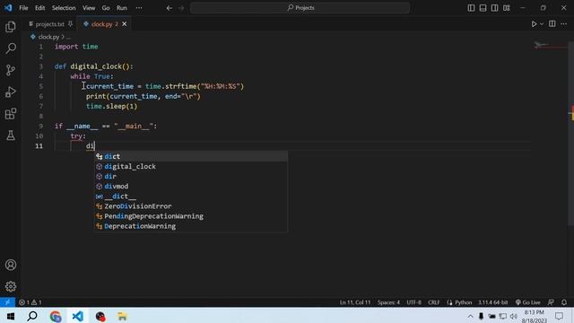 Clock Program | Python beginners projects | python clock project
