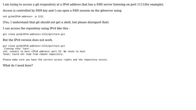 Unix & Linux: git ssh to ipv6 address on non-standard port смотреть онлайн
