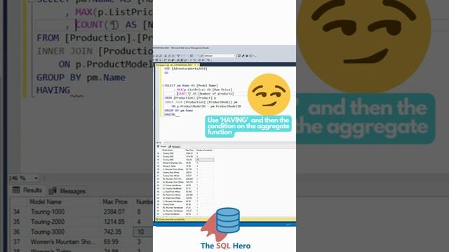 HAVING CLAUSE in SQL SERVER MANAGEMENT STUDIO #sql #sqlserver #dba #database #data