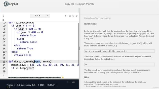Day 10 - Functions With Outputs - 4 [Interactive Coding Exercise] Days In Month