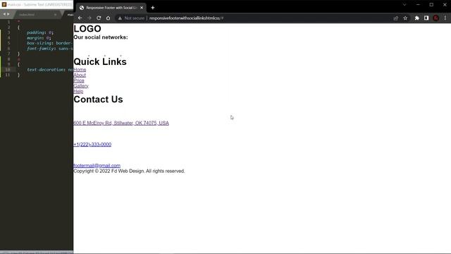 Responsive Footer with Social Links HTML CSS